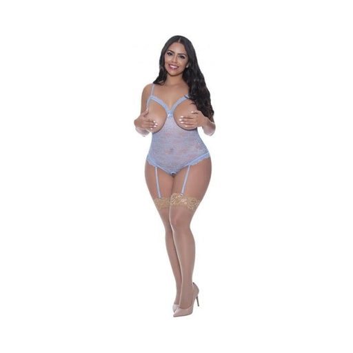 Magic Silk Ooh La Lace Cupless & Crotchless Teddy Periwinkle Queen Size | SexToy.com