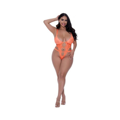 Magic Silk Rude Awakening Strappy Teddy Neon Orange Queen Size | SexToy.com