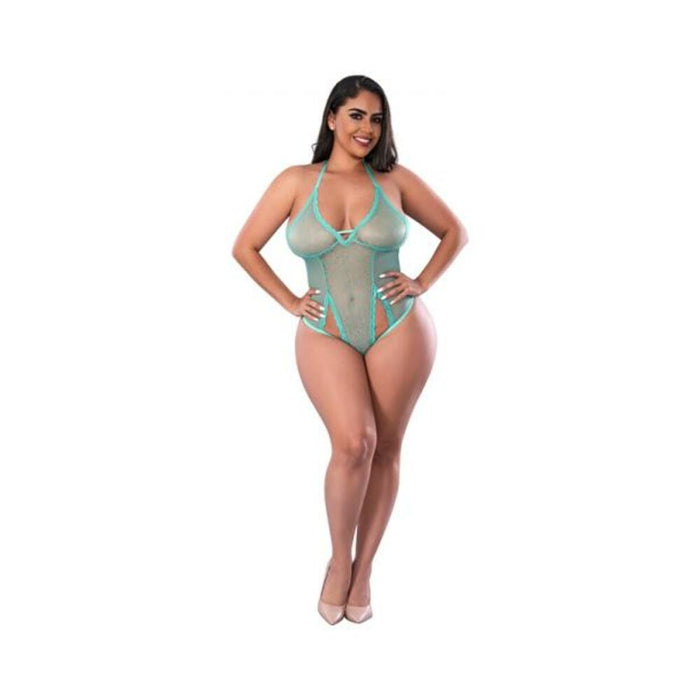 Magic Silk Soft Petals Cut Out Teddy With Snap Crotch Aqua Queen Size - SexToy.com