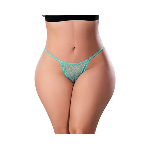 Magic Silk Soft Petals Lace Thong Aqua Queen Size - SexToy.com