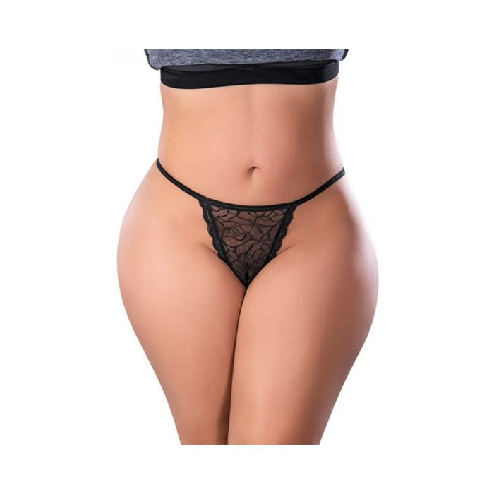 Magic Silk Soft Petals Lace Thong Black Queen Size - SexToy.com