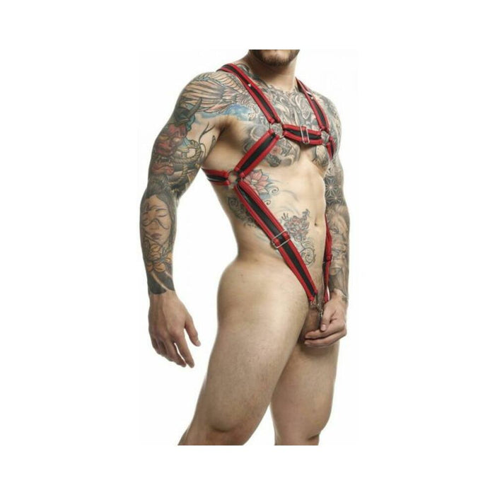 Male Basics Dngeon Cross Cock Ring Harness Red O/s (hanging) - SexToy.com