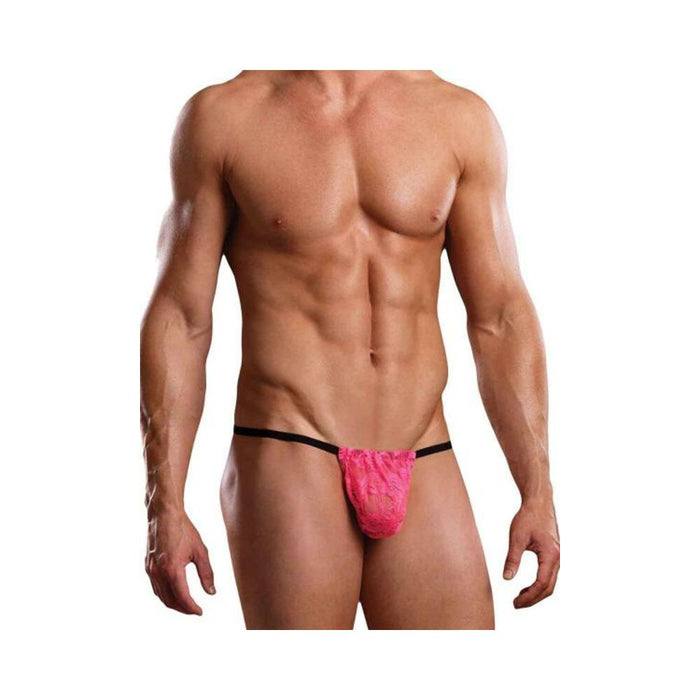 Male Power Posing Strap Neon Lace Hot Pink O/S - SexToy.com