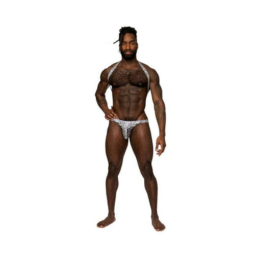 Male Power S'naked Shoulder Sling Harness Thong One-piece Silver/black S/m | SexToy.com