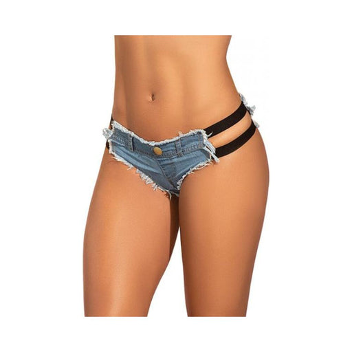 Micro Mini Shorts W/black Stripes Light Chambray Lg - SexToy.com