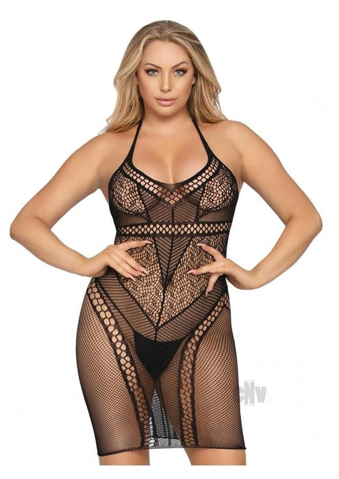 Multi Net Halter Mini Dress Os Black - SexToy.com