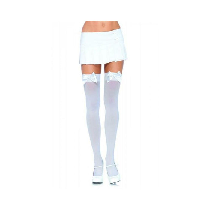 Nylon Over The Knee W Bow Os White - SexToy.com