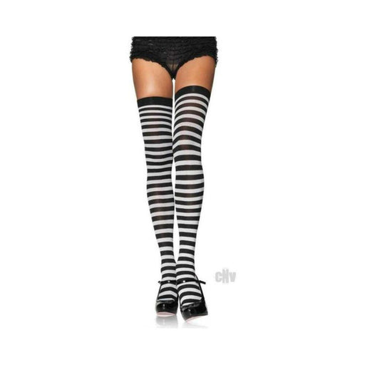 Nylon Stocking W/stripe 1x-2x Blk/wht - SexToy.com