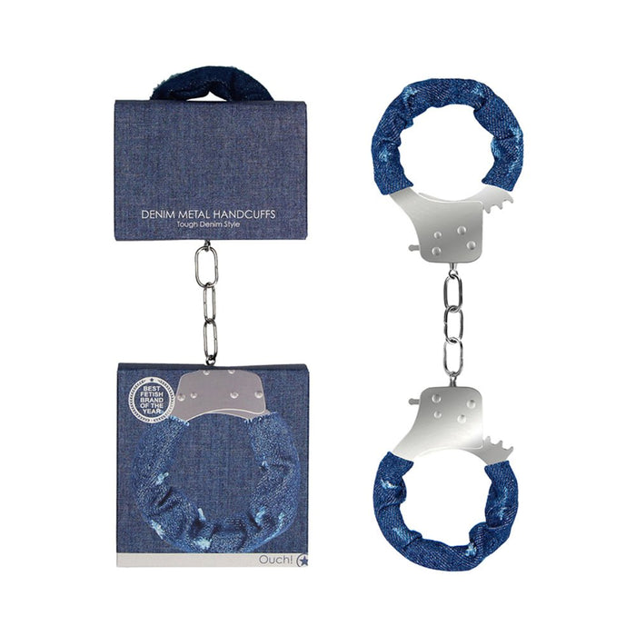 Ouch! Denim Metal Handcuffs - Roughened Denim Style - Blue | SexToy.com