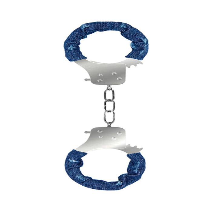 Ouch! Denim Metal Handcuffs - Roughened Denim Style - Blue | SexToy.com