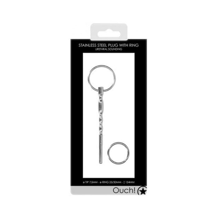 Ouch! Urethral Sounding - Metal Plug With Ring - 7.5 Mm | SexToy.com