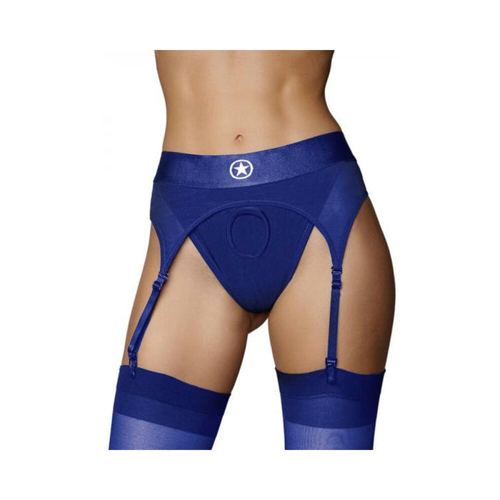 Ouch! Vibrating Strap-on Thong With Adjustable Garters Royal Blue Xs/s - SexToy.com