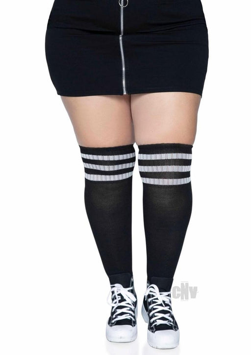 Over the Knee Athletic Socks -1x/2x - Black/white - SexToy.com