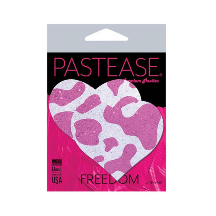 Pastease Premium Cow Print Glittery Velvet Heart - Pink Strawberry O/s - SexToy.com