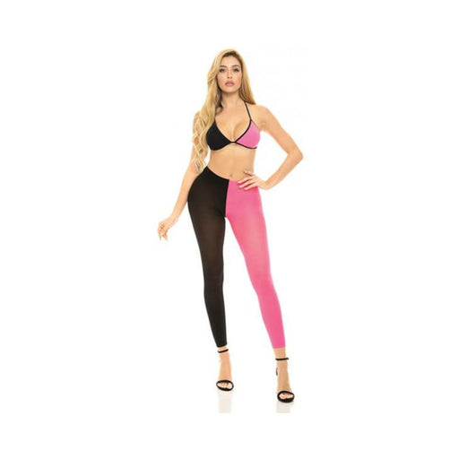 Pink Lipstick Block You Out Bra & Legging Black/pink O/s - SexToy.com