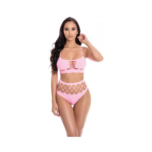 Pink Lipstick Neon Dreams Bra & High Waist Thong Pink O/s - SexToy.com