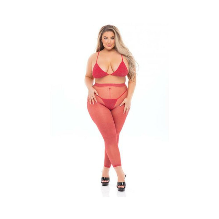 Pink Lipstick Tall Order Bra Top & Leggings Red Qn - SexToy.com