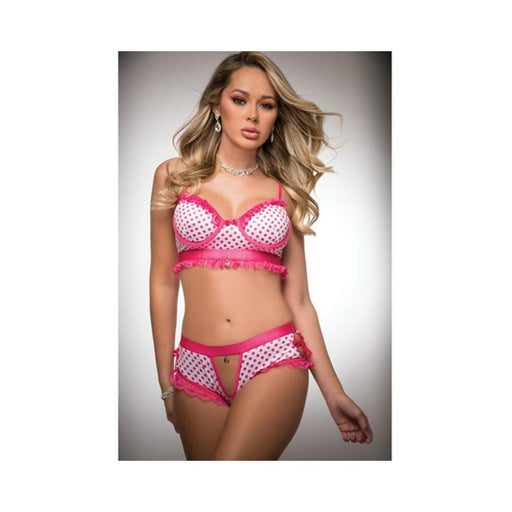 Pinklicious Silky Chekkini Panty & Bra Pink Polka Dot O/s - SexToy.com