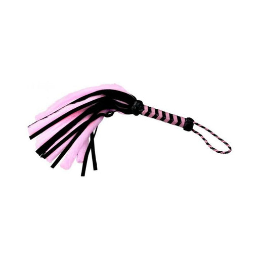 Ple'sur 18 In. Suede & Faux Fur Tail 'pleasure & Pain' Mini Flogger Pink/black | SexToy.com