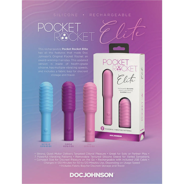 Pocket Rocket Elite Rechargeable Bullet With Removable Sleeve Sky Blue - SexToy.com