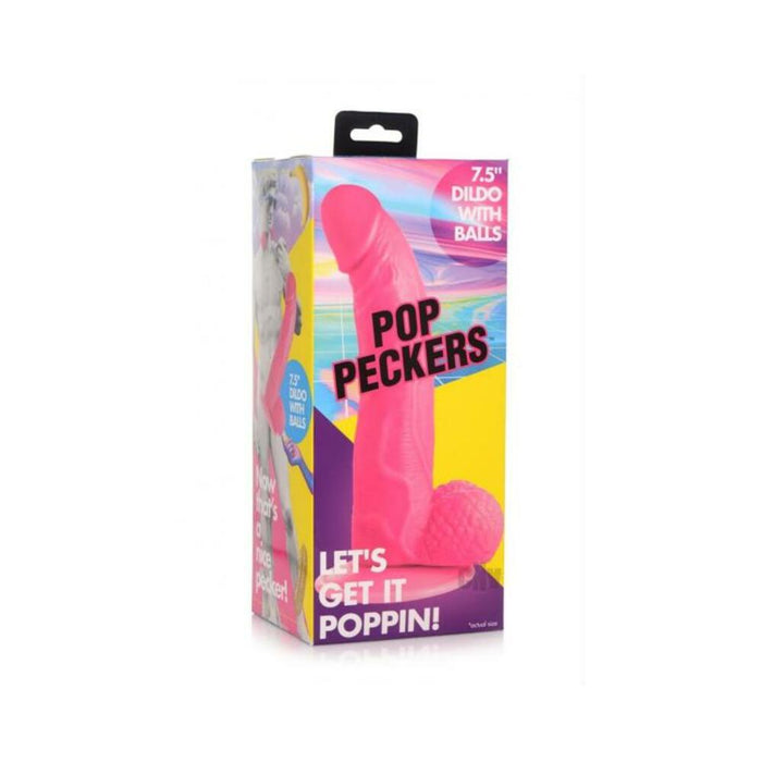 Pop Peckers Dildo W/balls 7.5 Pink - SexToy.com