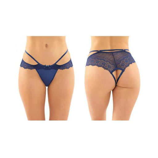 Posey Strappy Lace And Microfiber Crotchless Panty 6-pack S/m Navy | SexToy.com