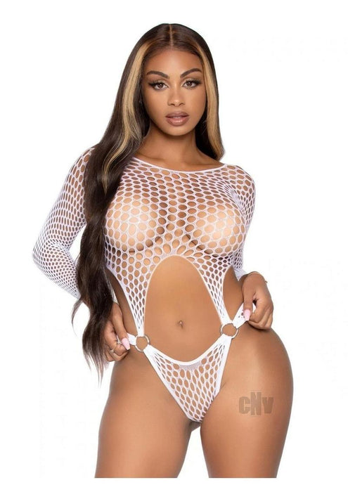 Pothole Suspender Top Bodysuit - One Size - White - SexToy.com