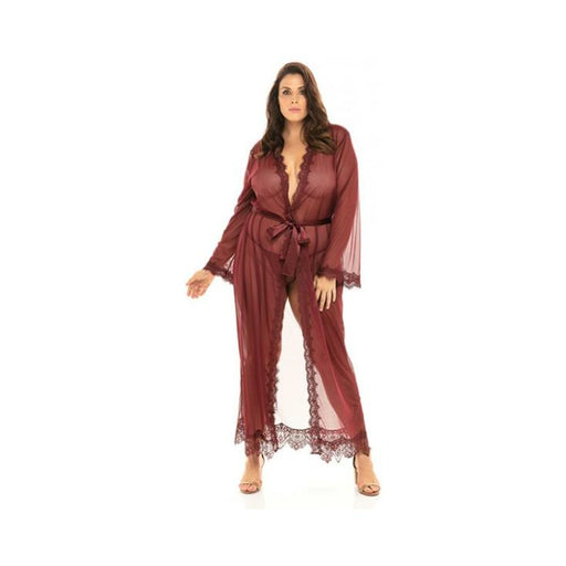 Provence Eyelash Lace Floor Length Robe Zinfandel 1x/2x - SexToy.com