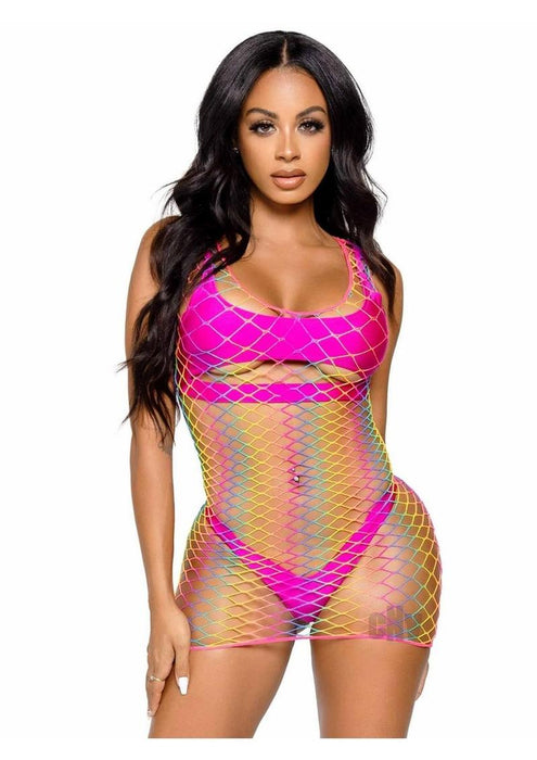 Rainbow Net Tank Mini Dress Os - SexToy.com