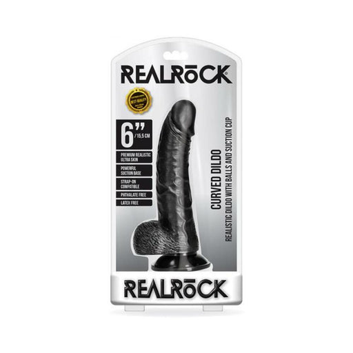 Realrock Curved Realistic Dildo With Balls And Suction Cup 6 In. Dark | SexToy.com