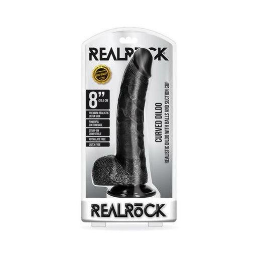 Realrock Curved Realistic Dildo With Balls And Suction Cup 8 In. Black | SexToy.com