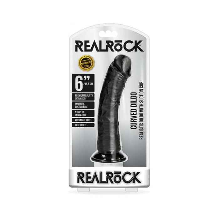 Realrock Curved Realistic Dildo With Suction Cup 6 In. Chocolate | SexToy.com