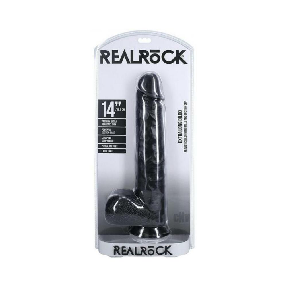 Extreme Dildos: Realrock Extra Long 14 In. Dildo With Balls Black