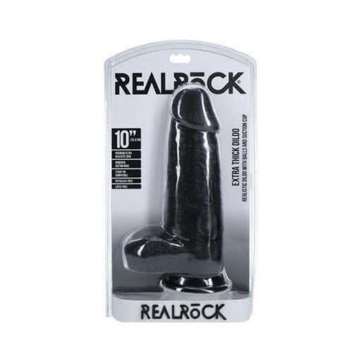 Realrock Extra Thick 10 In. Dildo With Balls Black - SexToy.com