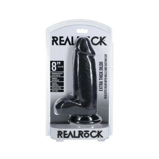 Realrock Extra Thick 8 In. Dildo With Balls Black - SexToy.com