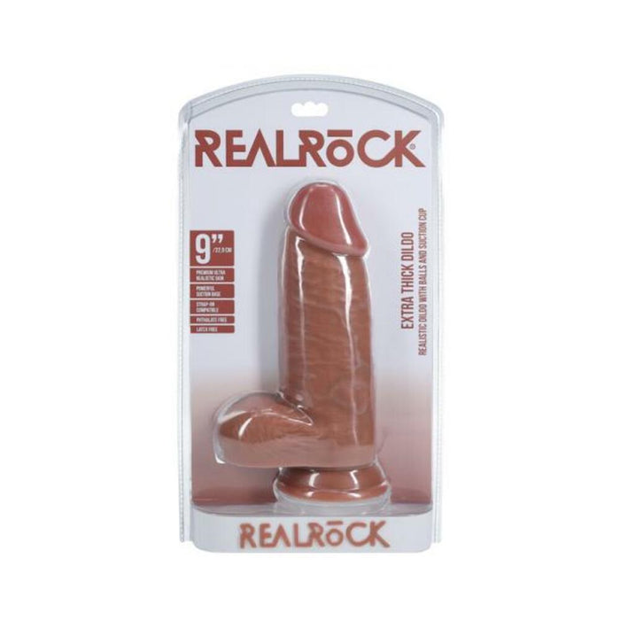 Realrock Extra Thick 9 In. Dildo With Balls Tan - SexToy.com