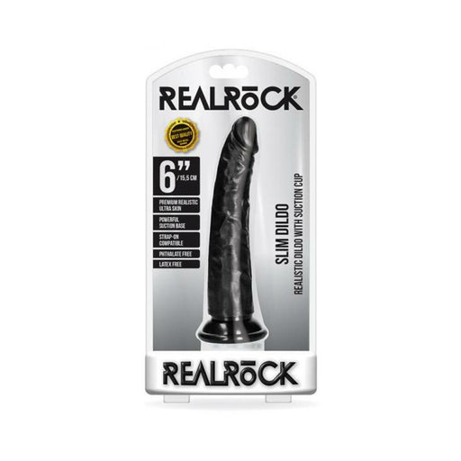 Realrock Slim Realistic Dildo With Suction Cup 6 In. Black | SexToy.com