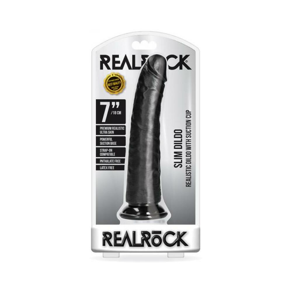 Realrock Slim Realistic Dildo With Suction Cup 7 In. Chocolate — SexToy.com