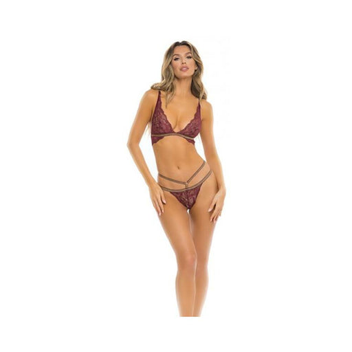 Rene Rofe Lurex Dreams Bra & Thong Burgundy S/m - SexToy.com