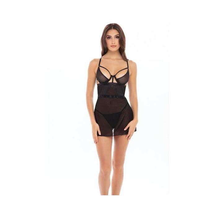 Rene Rofe New In Town Chemise & G-string Black S/m - SexToy.com