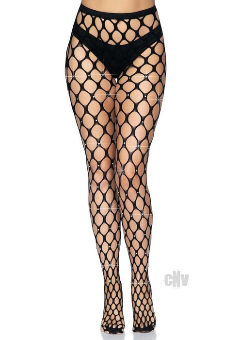 Rhinestone Pothole Net Tights - One Size - Black - SexToy.com