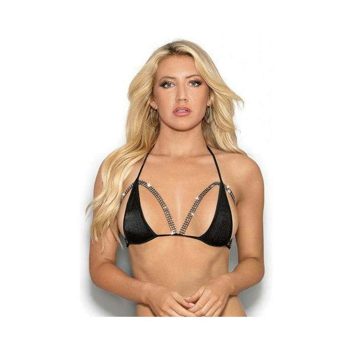 Rhinestone Semi Open Tri Bra Black O/s - SexToy.com