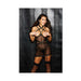 Riveting Stretch Mesh & Faux Leather Open Bust Gartered Chemise W/g-string Black Md - SexToy.com