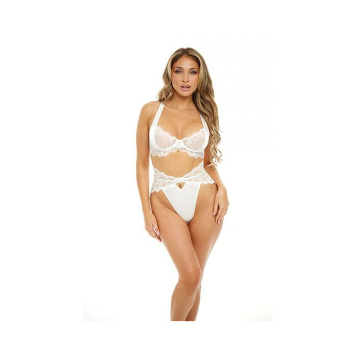 Sadie Underwire Lace Bra & High Waist Panty Bright White Lg - SexToy.com