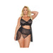 Scallop Stretch Lace & Sheer Mesh Babydoll & High Waist Thong Black 1x/2x - SexToy.com