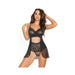 Scallop Stretch Lace & Sheer Mesh Babydoll & High Waist Thong Black Sm - SexToy.com