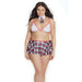 School Girl Fishnet Bralette W/ Plaid Knit Skirt & Collar White/Red Os/Xl - SexToy.com