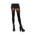 Seamless Opaque Faux Thigh High Pantyhose W/striped Fishnet Thigh O/s Black | SexToy.com