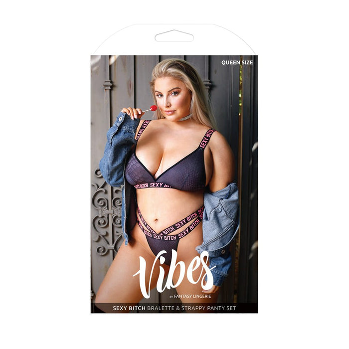 Sexy Bitch Bralette & Strappy Panty Set Queen Size - SexToy.com