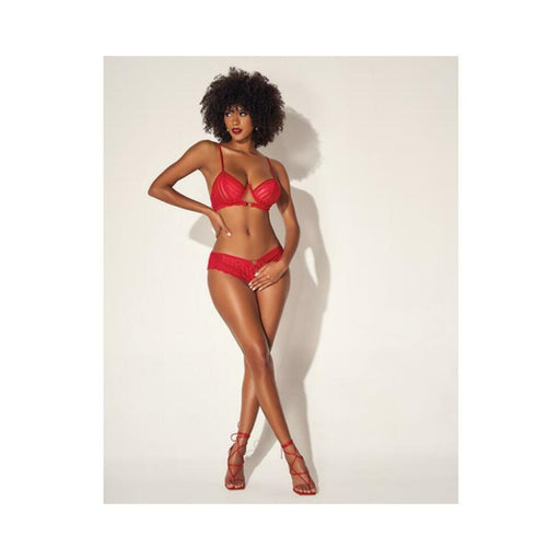 Shadow Stripe Underwire Top W/heart Detail & Crotchless Bottom Red L/xl - SexToy.com